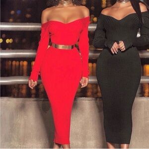 Hera Collection Red Off-Shoulder Maxi Dress